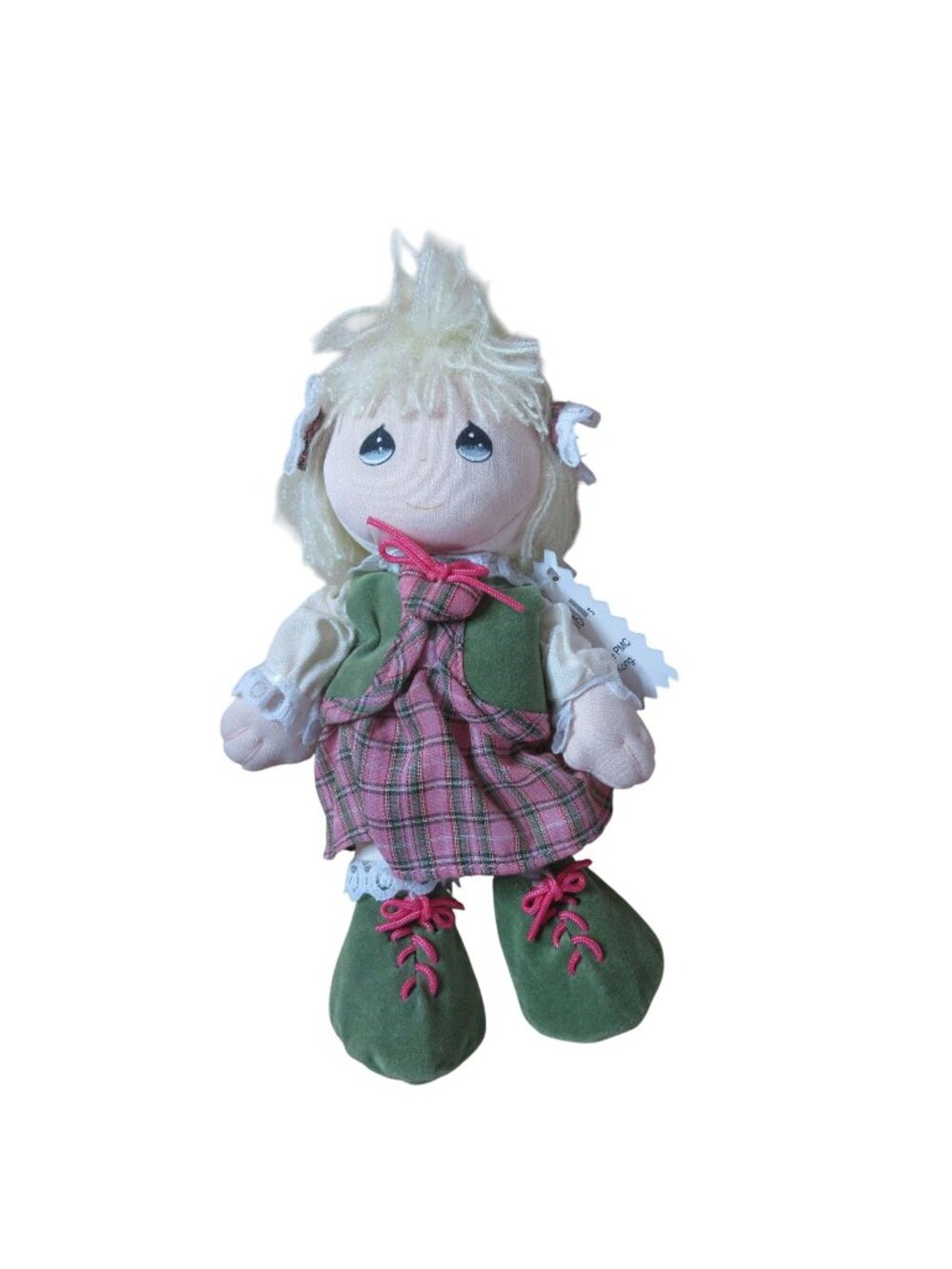 Precious Moments - Plaid Rags 7" Doll - Green & Pink - Vintage 1994 #1610